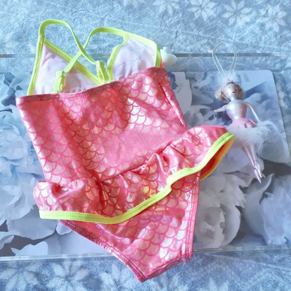 NWT Floatimini Mermaid Petal one piece yellow and pink swimsuit, 3T - Picture 3 of 6